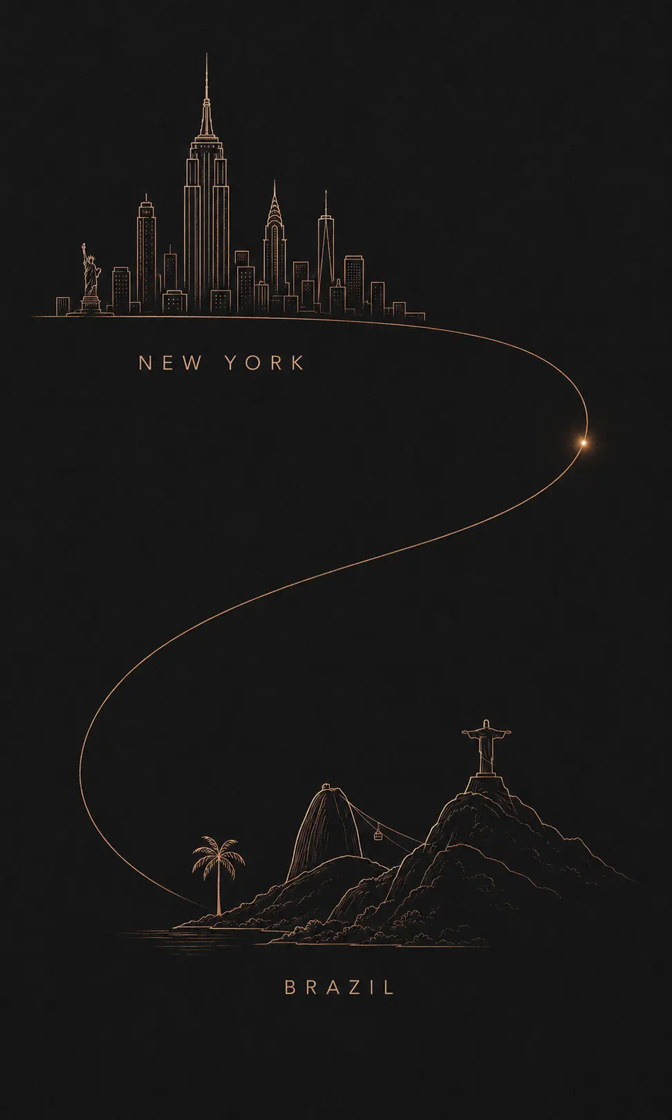 Illustrated route connecting Brazil and New York